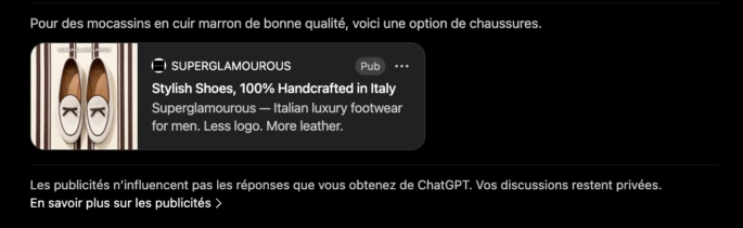 Aperçu annonces ChatGPT Ads